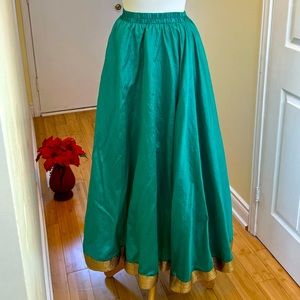 Handmade Green Satin Skirt w/Gold Trim